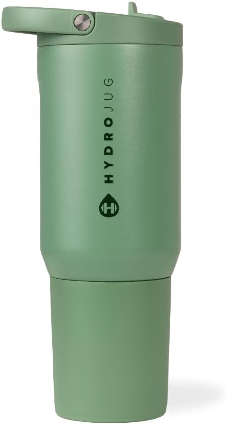 HydroJug Sport - Stainless Steel Tumbler with Straw, Vacuum Insulated, 40oz Leakproof Water Bottle, Ergonomic Design, Reusable, Dishwasher Safe, Rubber Base, Durable for Gym or Outdoors, Sage