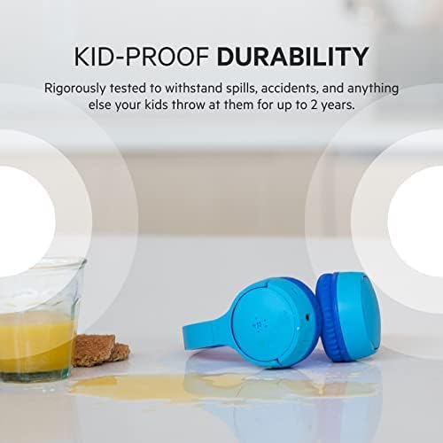 Belkin SoundForm Mini - Wireless Bluetooth Headphones for Kids with 30H Battery Life, 85dB Safe Volume Limit, Built-in Microphone - Kids On-Ear Earphones for iPhone, iPad, Fire Tablet & More - Blue