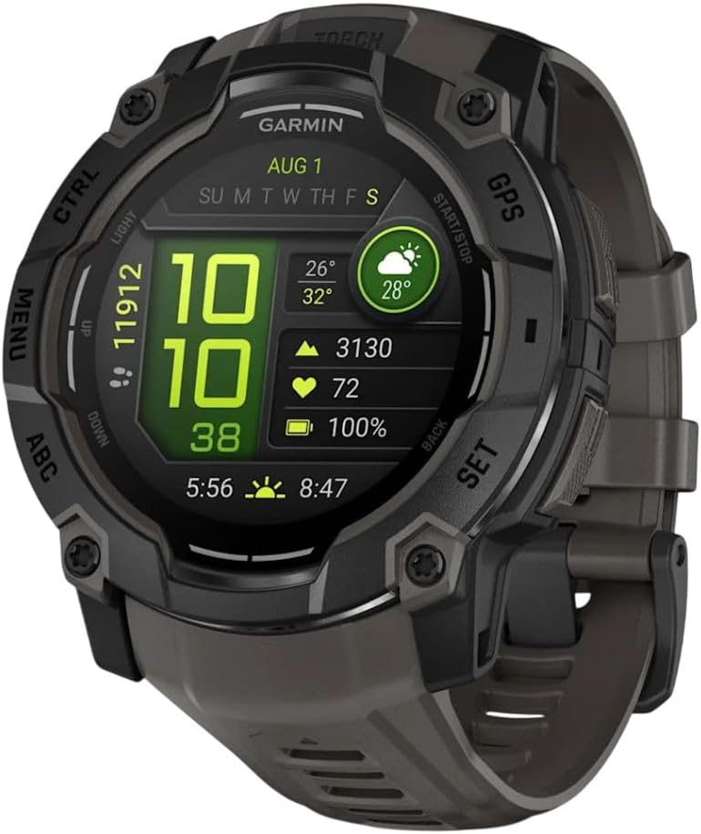 Garmin Instinct® 3 45mm, AMOLED Display, Rugged Outdoor GPS Smartwatch, Metal-Reinforced Bezel, Built-in Flashlight, Up to 18 Days of Battery Life, Black