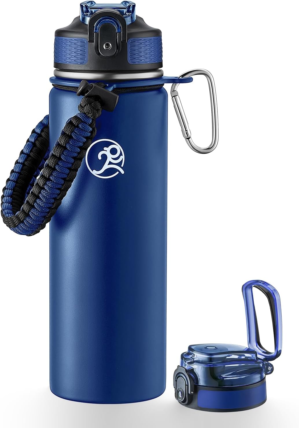 GOSWAG Insulated Sports Water Bottle, 24oz 2 Lids(with Straw/No Straw), Stainless Steel Water Bottles with Paracord Handle, Insulated Thermos with Double-Wall Vacuum Insulation