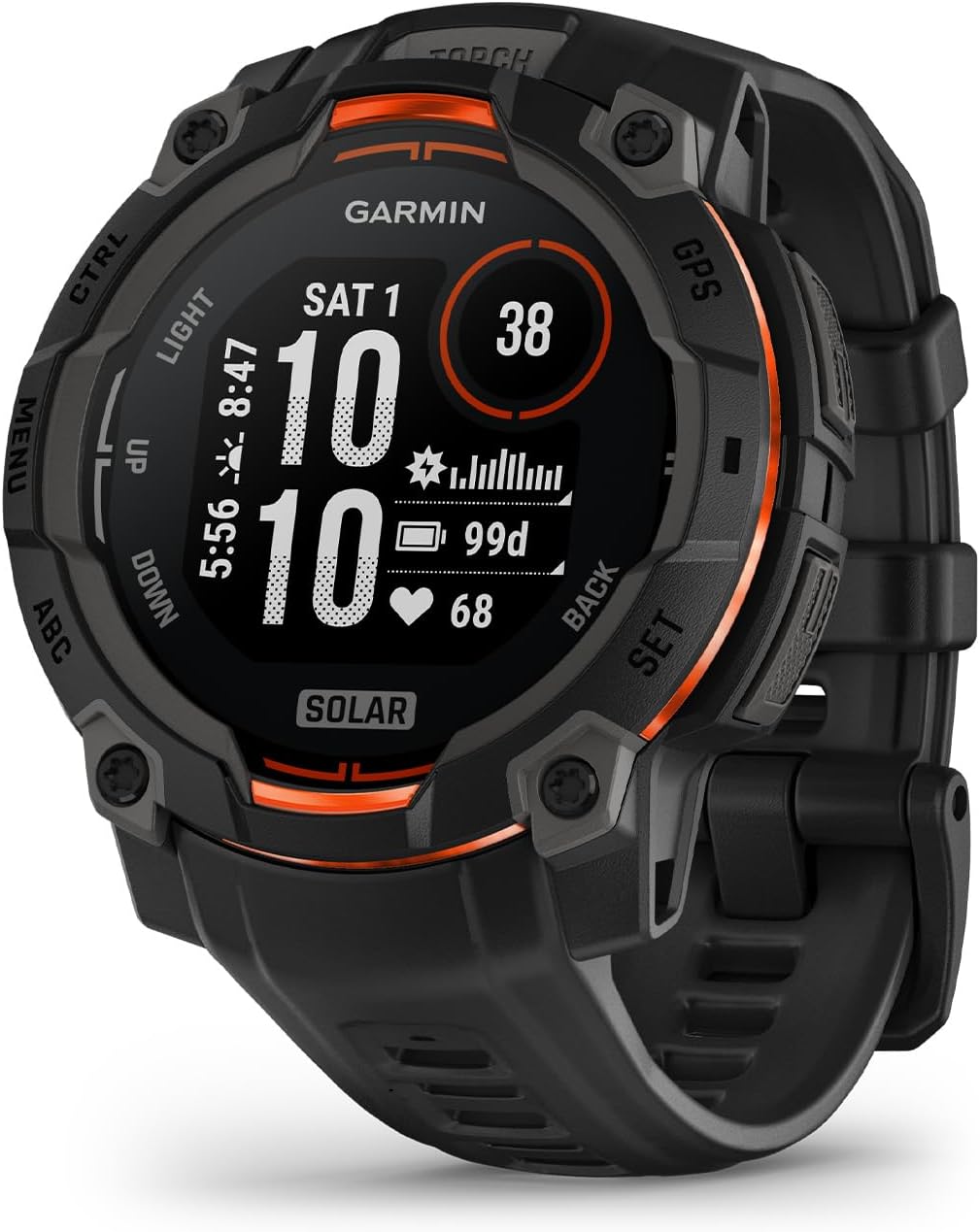 Garmin Instinct® 3 45mm, AMOLED Display, Rugged Outdoor GPS Smartwatch, Metal-Reinforced Bezel, Built-in Flashlight, Up to 18 Days of Battery Life, Black