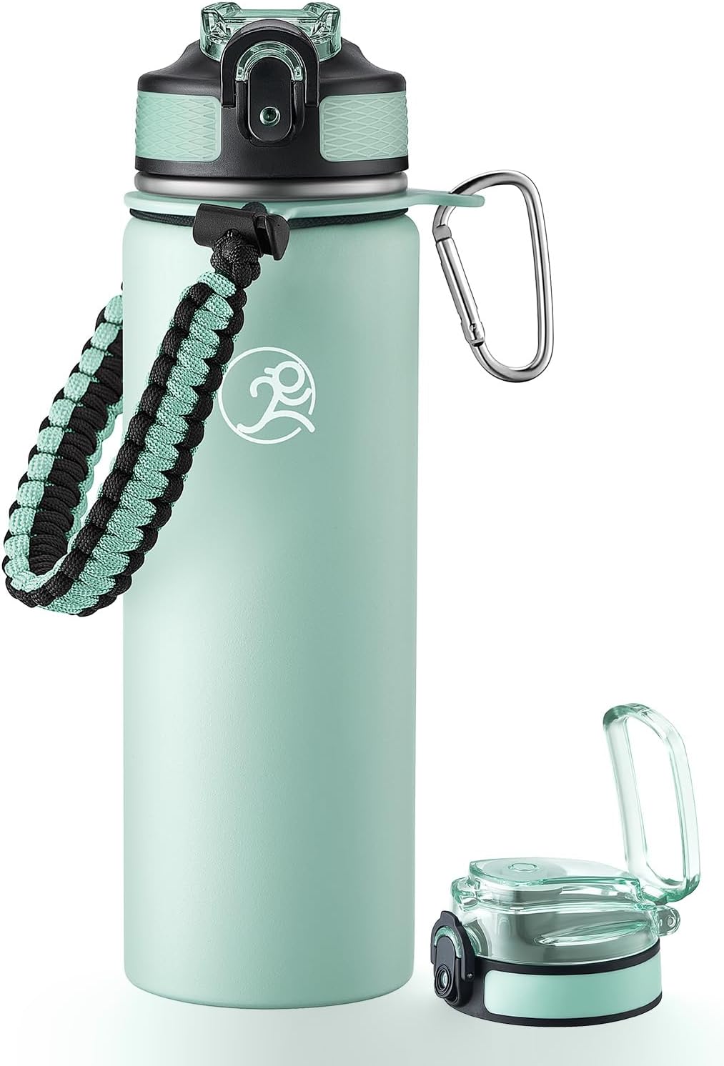 GOSWAG Insulated Sports Water Bottle, 24oz 2 Lids(with Straw/No Straw), Stainless Steel Water Bottles with Paracord Handle, Insulated Thermos with Double-Wall Vacuum Insulation