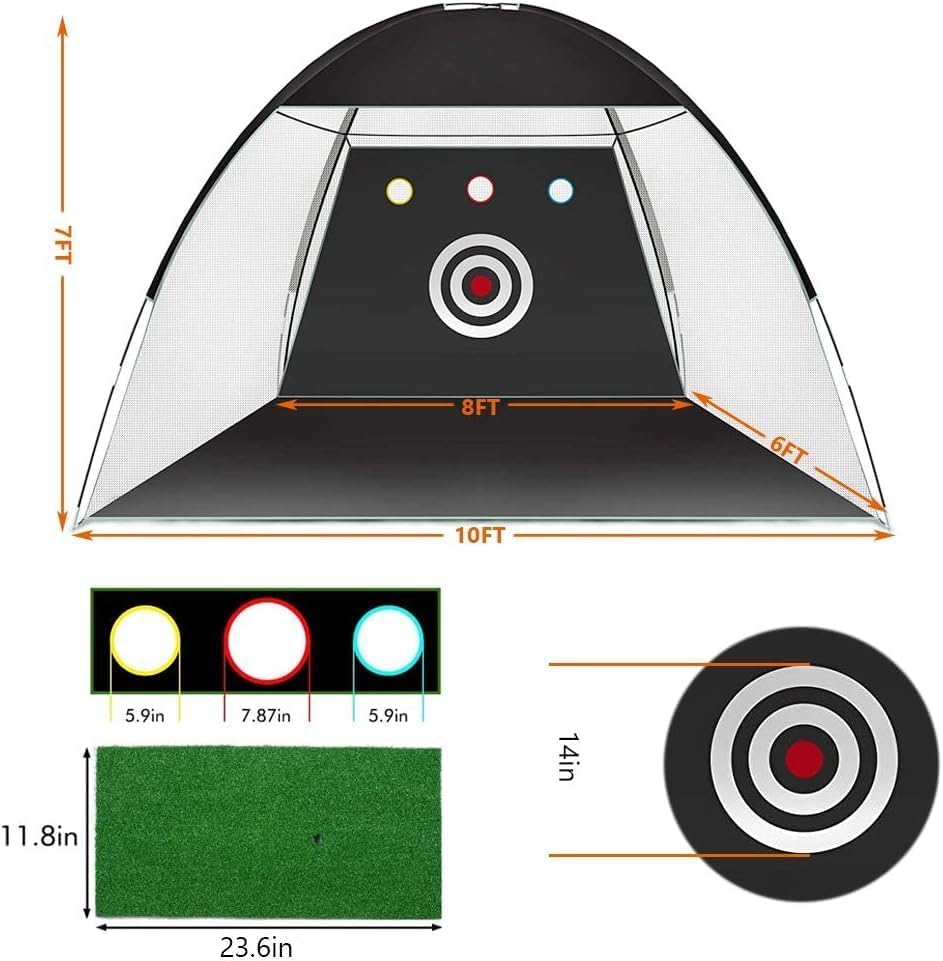 Golf Net, Easy POP UP Golf Practice Hitting Nets with Turf Mat, Easy to Install 10x7.5FT All in 1 Hitting Aid Backyard Driving Chipping Swing Training, Idea Gifts for Men