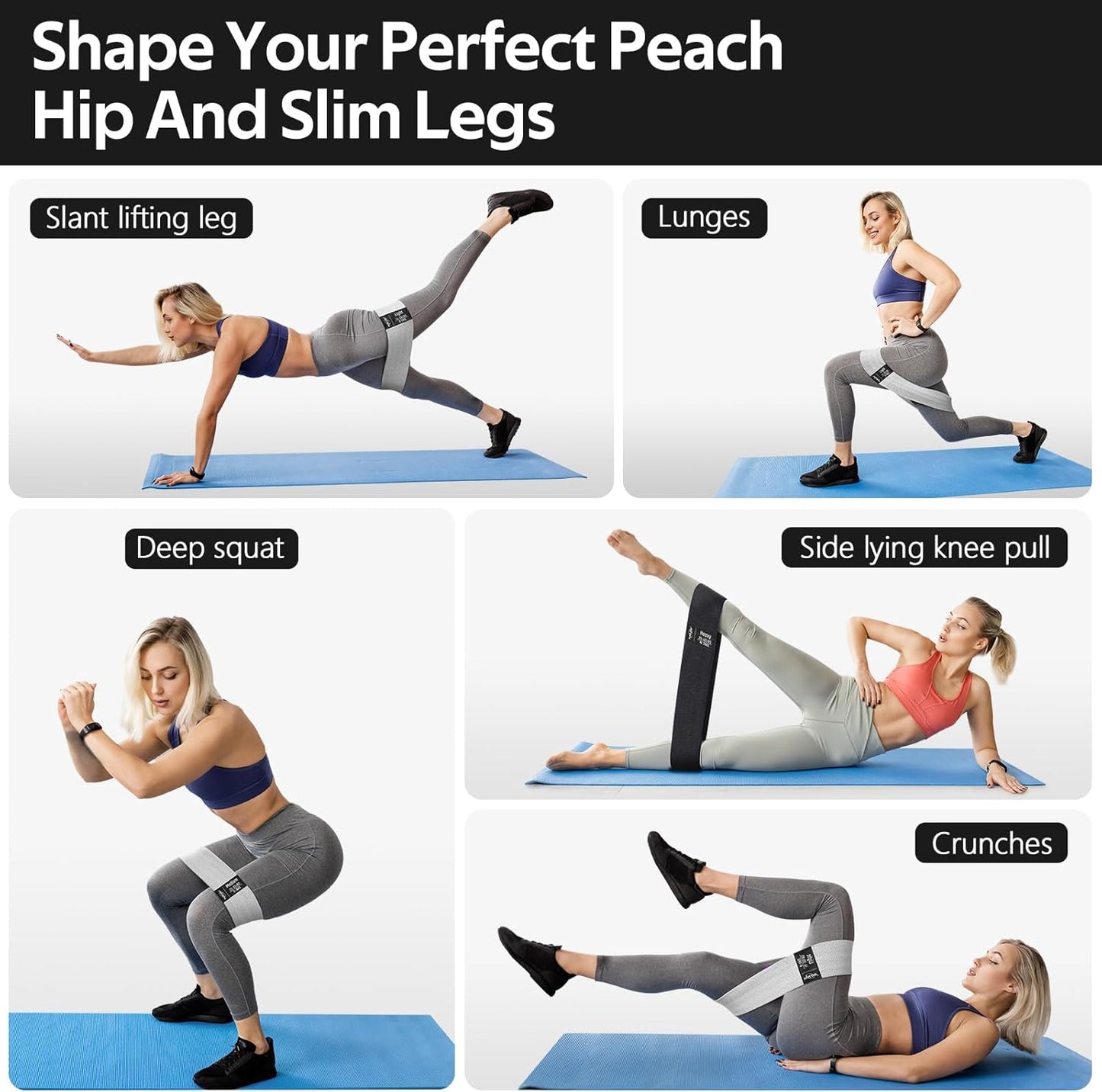WALITO Resistance Bands for Legs and Butt, Fabric Exercise Loop Bands Yoga, Pilates, Rehab, Fitness and Home Workout, Strength Bands for Booty
