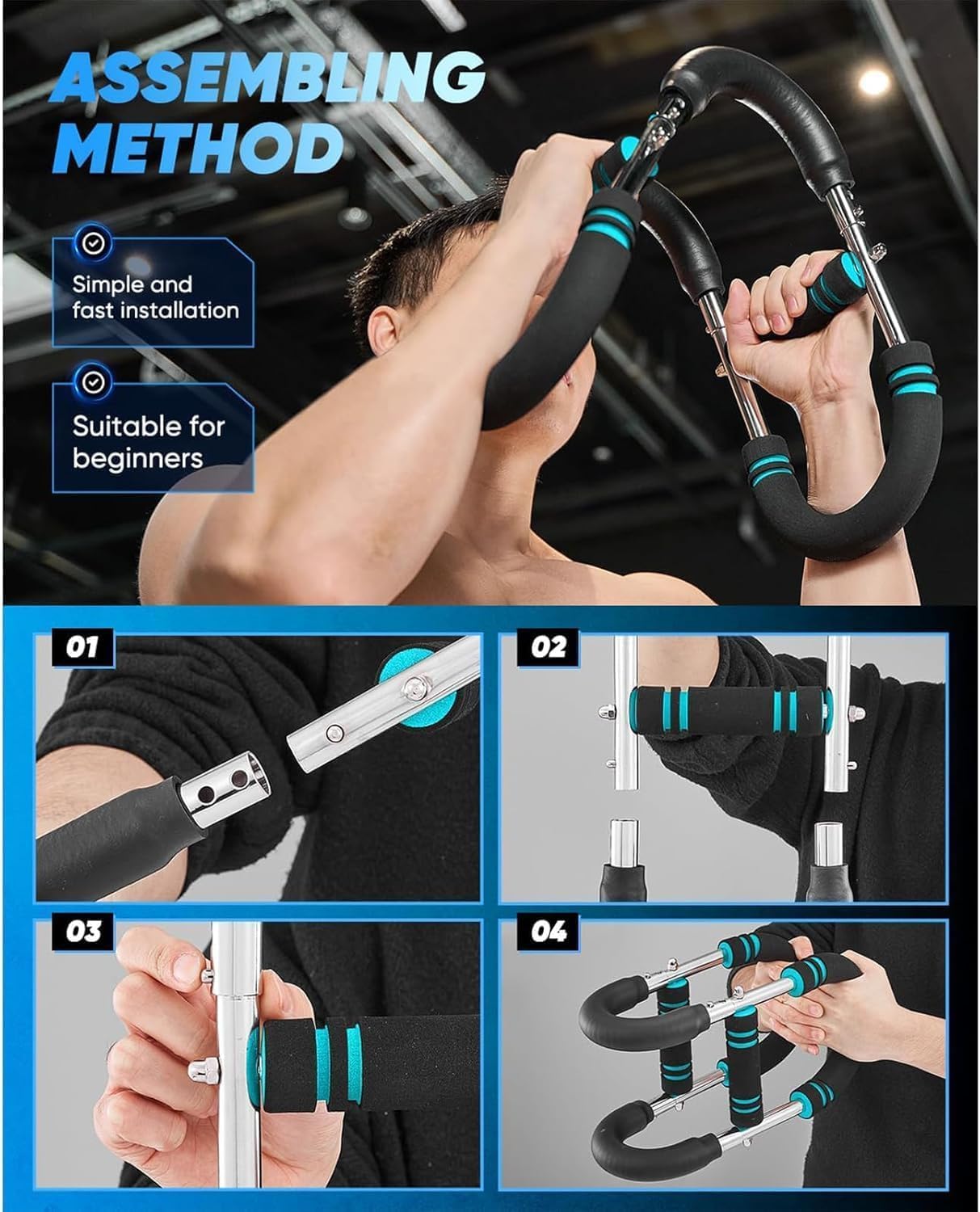 Saker Twister Arm Trainer, 40-100lb Adjustable Chest Workout Equipment, Arm Trainer, Twister Arm Trainer, Portable Power Twister Bar, Detachable Design Fitness Anywhere
