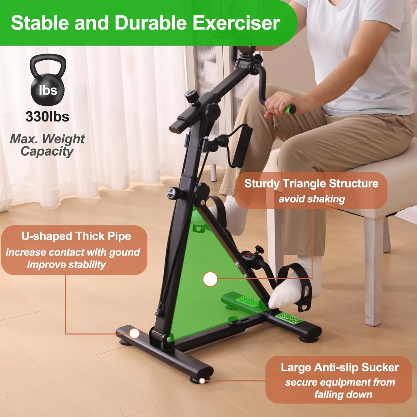 Pedal Exerciser Bike for Seniors, Hand Arm Leg and Knee Physical Therapy Peddler Exercise Equipment, Elderly Recovery Home Exercise Bike for Total Body, Upper and Lower Limb Trainer
