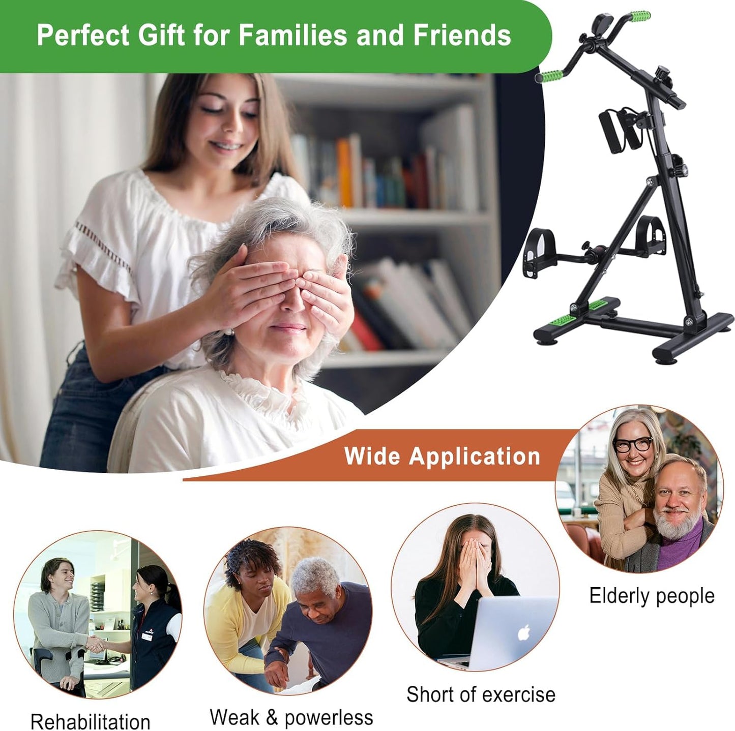 Pedal Exerciser Bike for Seniors, Hand Arm Leg and Knee Physical Therapy Peddler Exercise Equipment, Elderly Recovery Home Exercise Bike for Total Body, Upper and Lower Limb Trainer