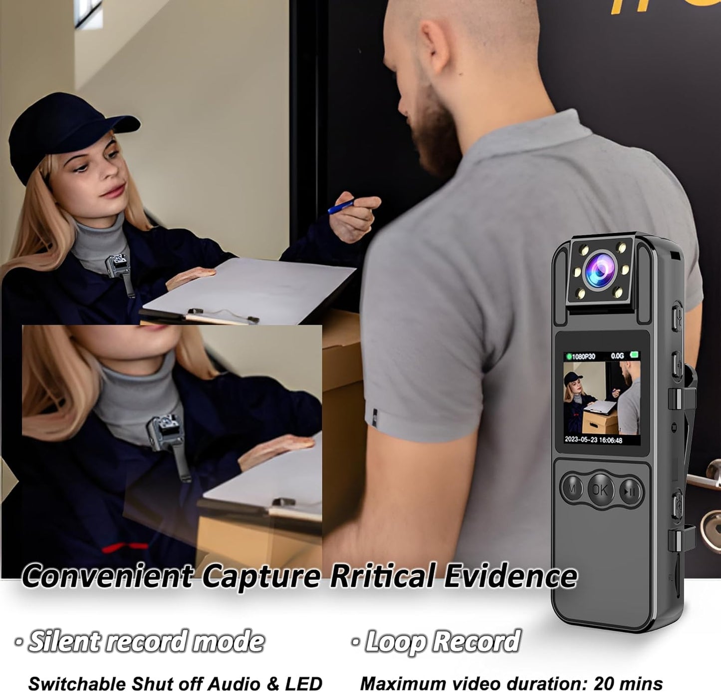 Body Camera with Audio and Video Recording, HD 1080P Body Cam with 180° Rotating Lens, 6HR Battery, IR Cut Auto Night Vision, 128GB Body Worn Camcorder, for Personal Civilians, Police Law Enforcement