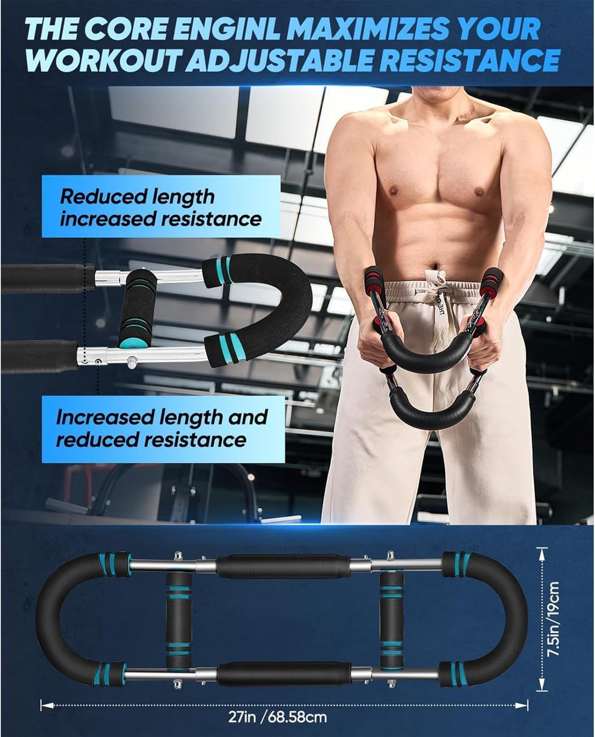Saker Twister Arm Trainer, 40-100lb Adjustable Chest Workout Equipment, Arm Trainer, Twister Arm Trainer, Portable Power Twister Bar, Detachable Design Fitness Anywhere
