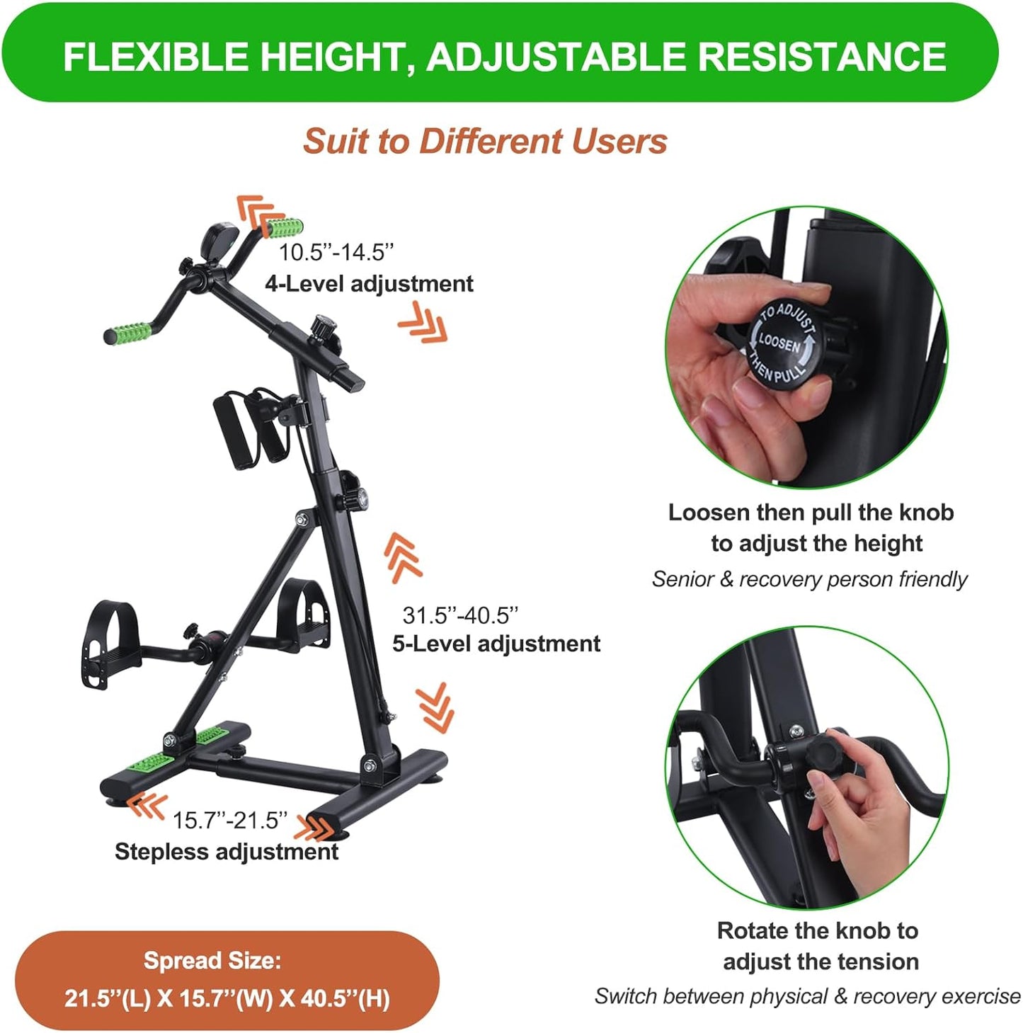 Pedal Exerciser Bike for Seniors, Hand Arm Leg and Knee Physical Therapy Peddler Exercise Equipment, Elderly Recovery Home Exercise Bike for Total Body, Upper and Lower Limb Trainer