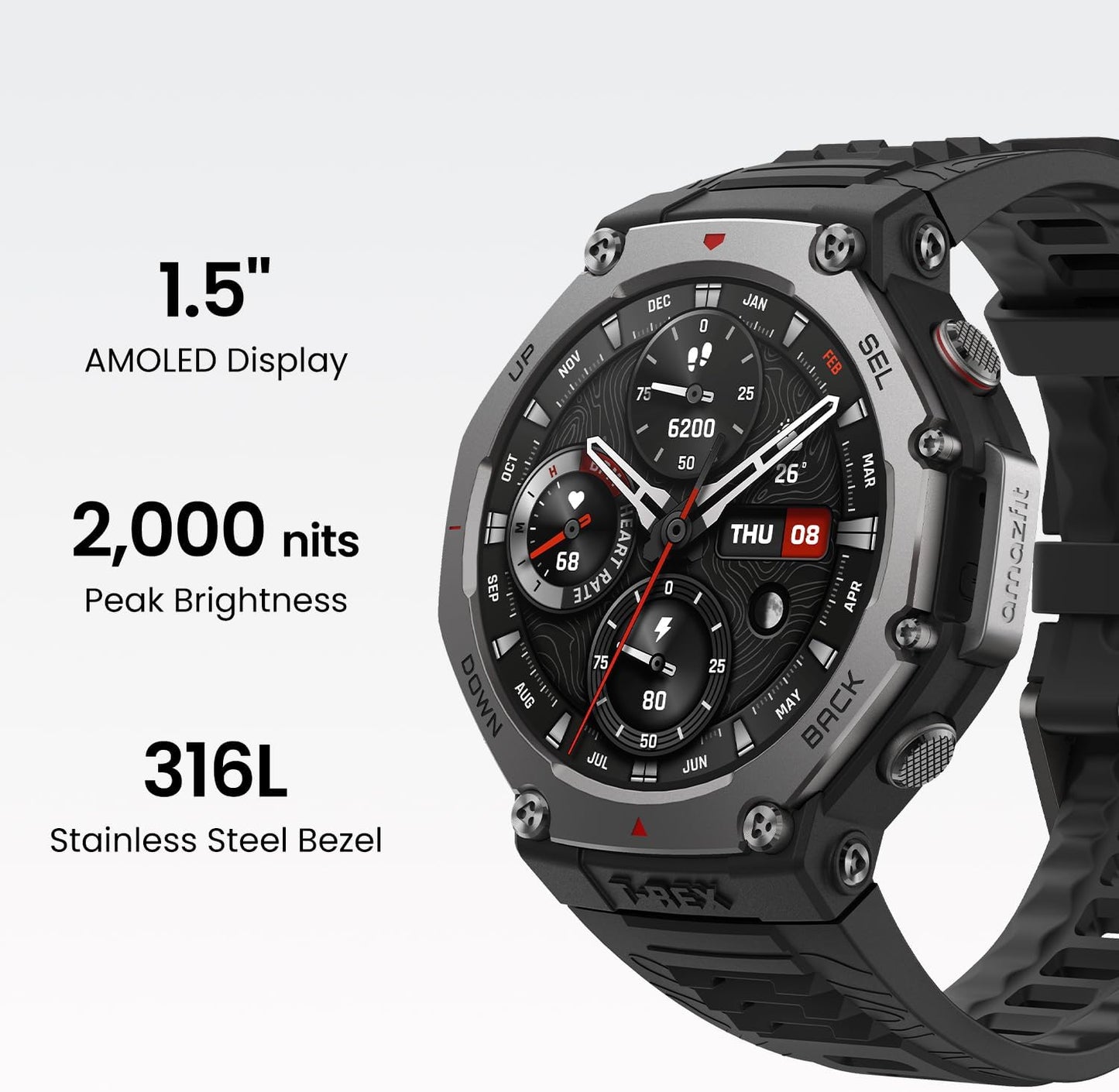 Amazfit T-Rex 3 Outdoor Smart Watch 48mm AMOLED Display, Offline Maps & Navigation, 6 Satellite Systems Dual Band GPS, 27 Days Battery Life, 170+ Sports Mode, 45m Freediving for Android, iPhone