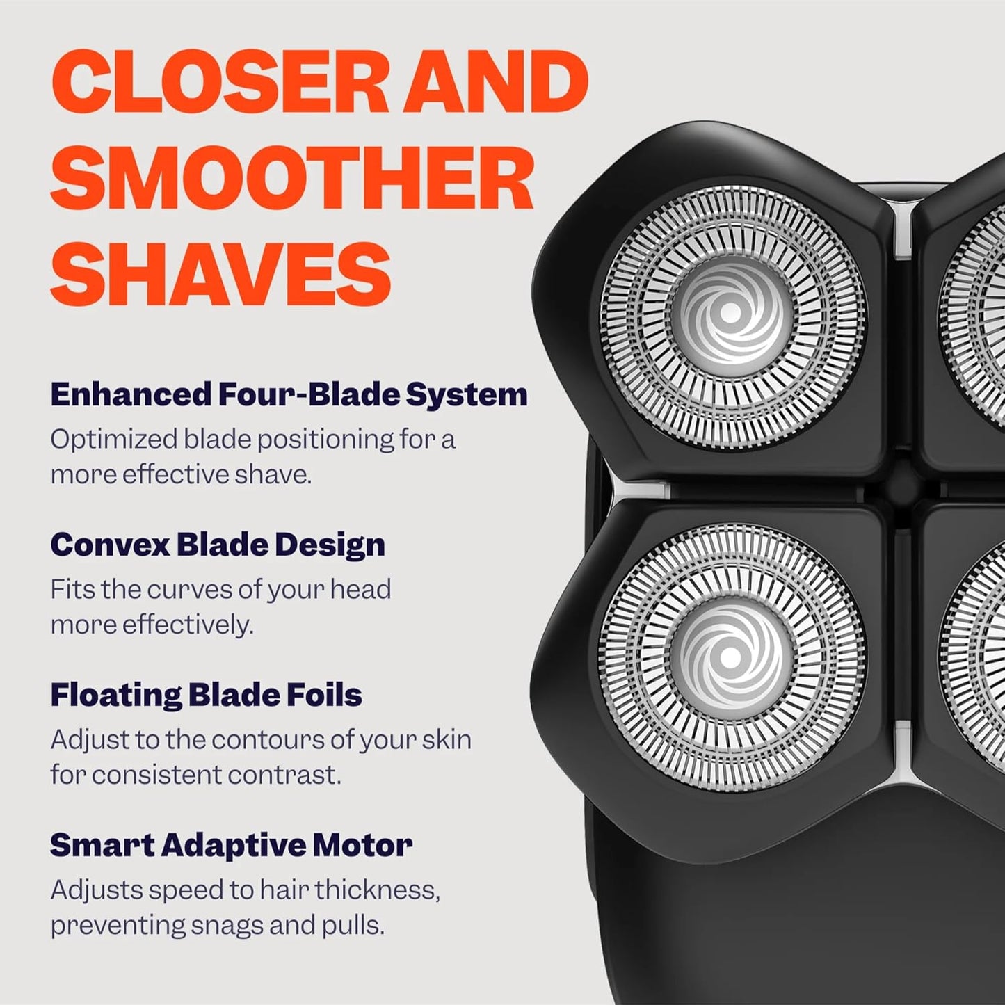 FlexSeries Pro Electric Head & Body Shaver - Mens Cordless Rechargeable Wet/Dry Skull Bald Head Back & Groin Waterproof Razor with Rotary Blades, Clippers, Nose Trimmer, Brush, Massager