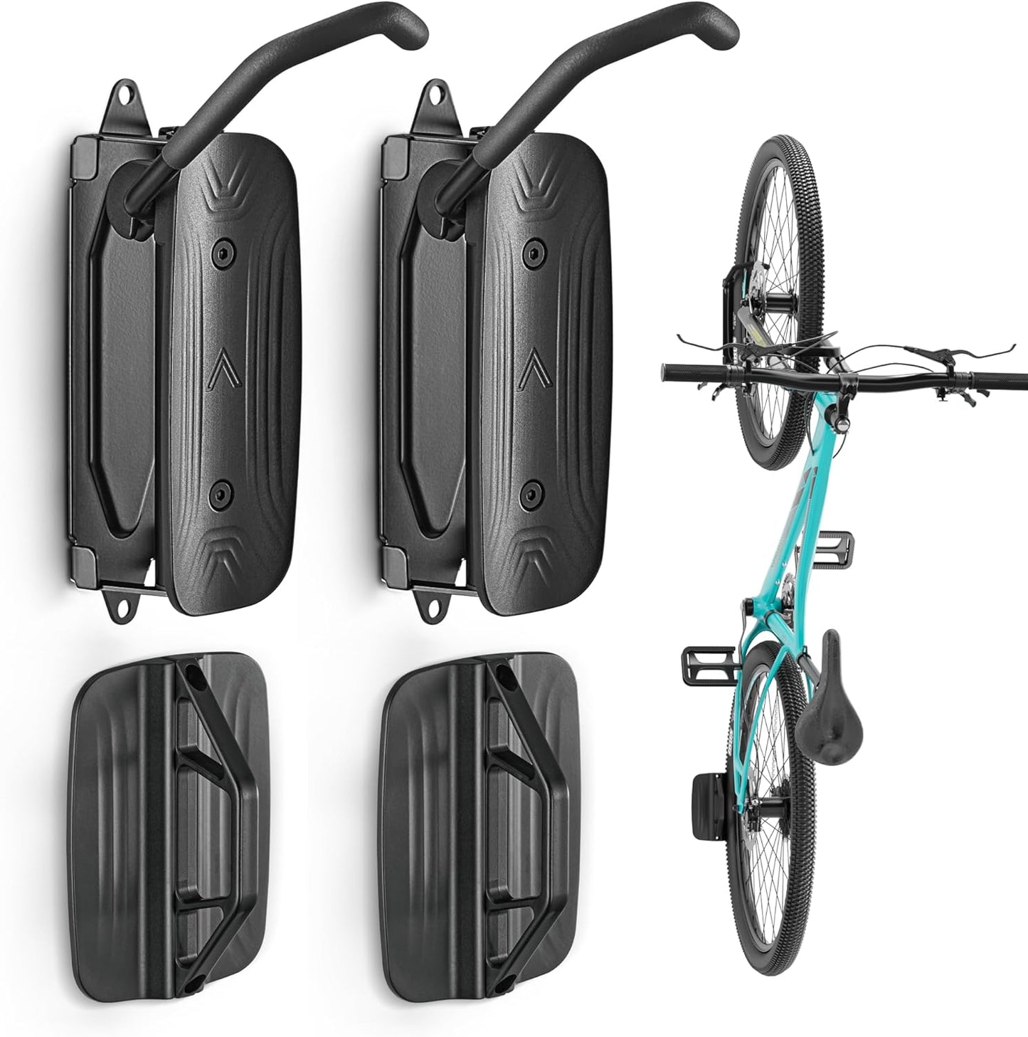 monTEK Swivel Bike Wall Mount, Bike Hangers for Garage, Space-Saving Vertical Bike Rack, Sturdy Bike Storage Rack Holds Up to 66lbs, Easy to Install, 4 Pack