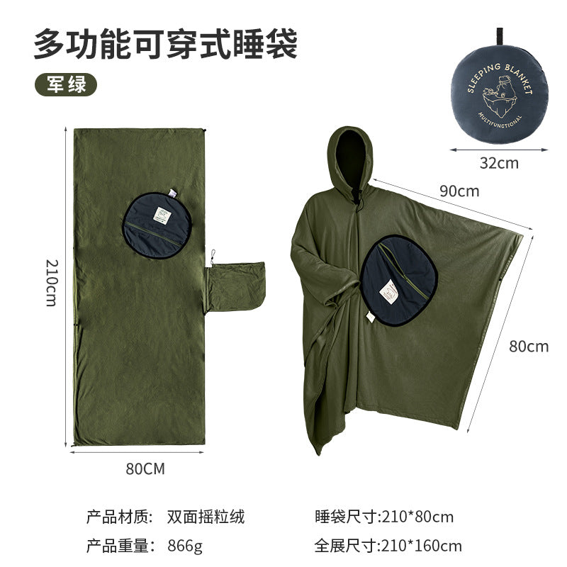 Multi-purpose cape sleeping bag outdoor camping fleece travel dirty sleeping bag warm wearable adult cape sleeping bag