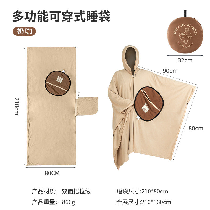 Multi-purpose cape sleeping bag outdoor camping fleece travel dirty sleeping bag warm wearable adult cape sleeping bag