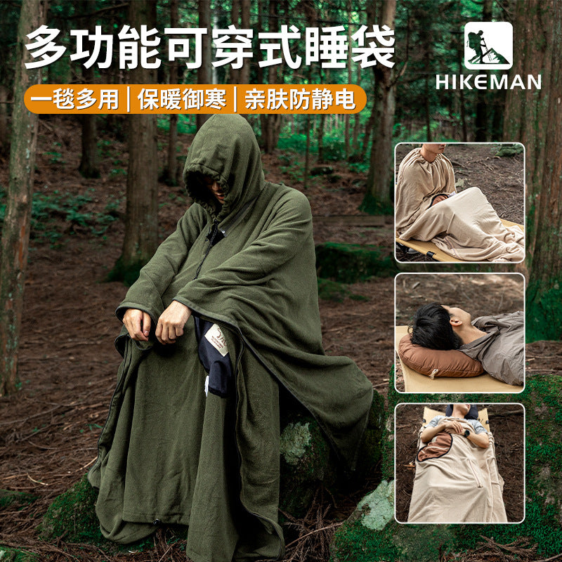 Multi-purpose cape sleeping bag outdoor camping fleece travel dirty sleeping bag warm wearable adult cape sleeping bag
