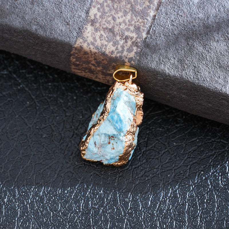 European and American cross-border amethyst crystal pendant necklace natural crystal irregular crystal pendant pink crystal gold-plated hemming