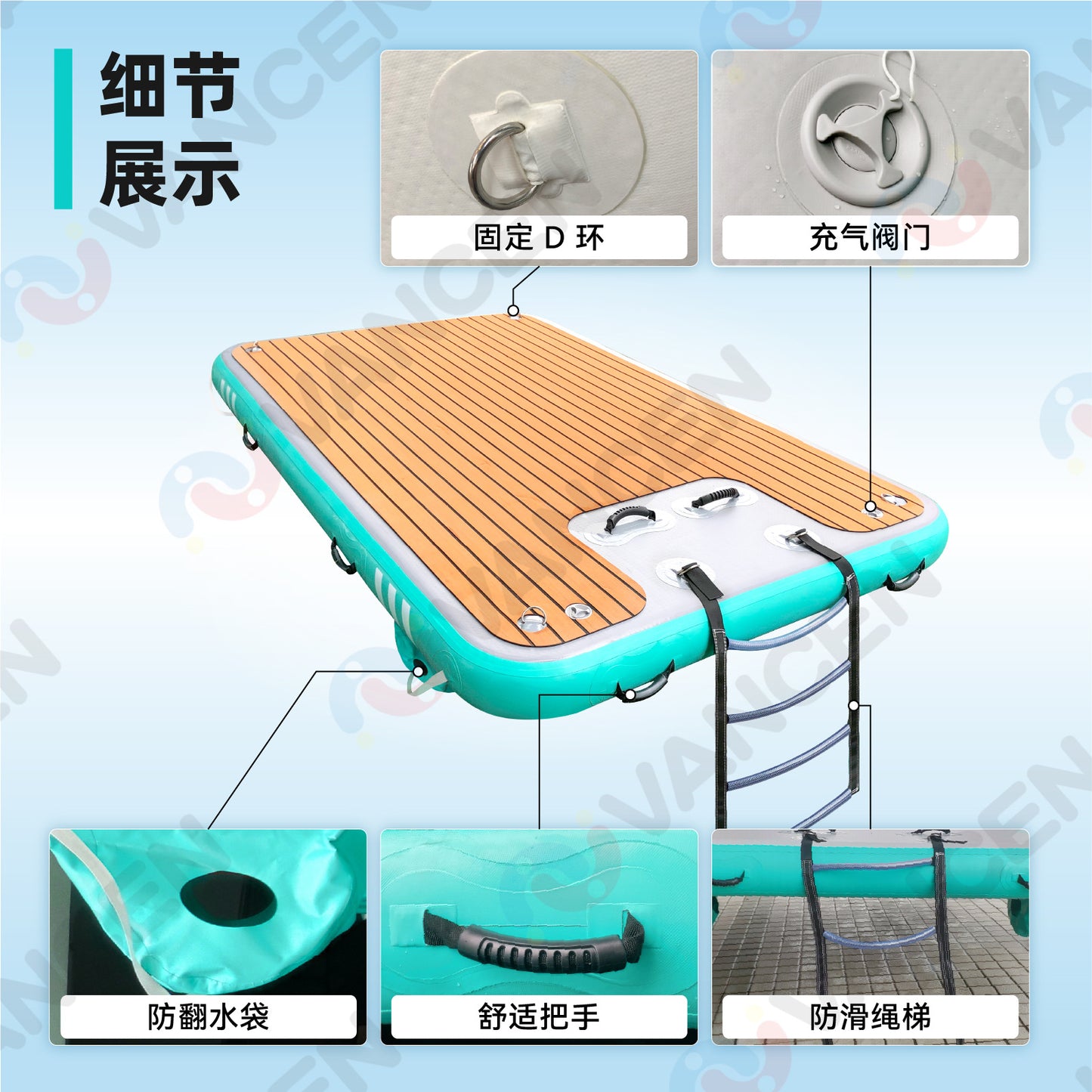 Outdoor water leisure inflatable floating row anti-skid mat yacht docking pontoon bridge marina platform floating bed floating platform free of construction