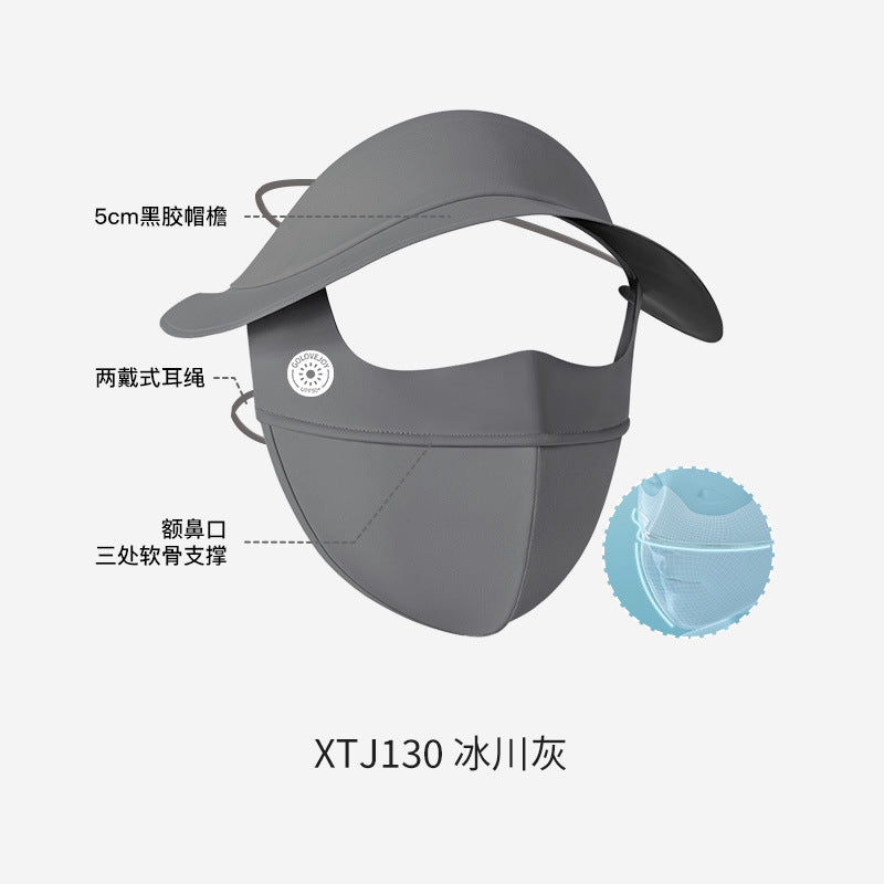 Sunscreen mask, full face sunshade, UV protection, cold silk, cool feeling hanging ears, adjustable thin dustproof and breathable sunscreen mask