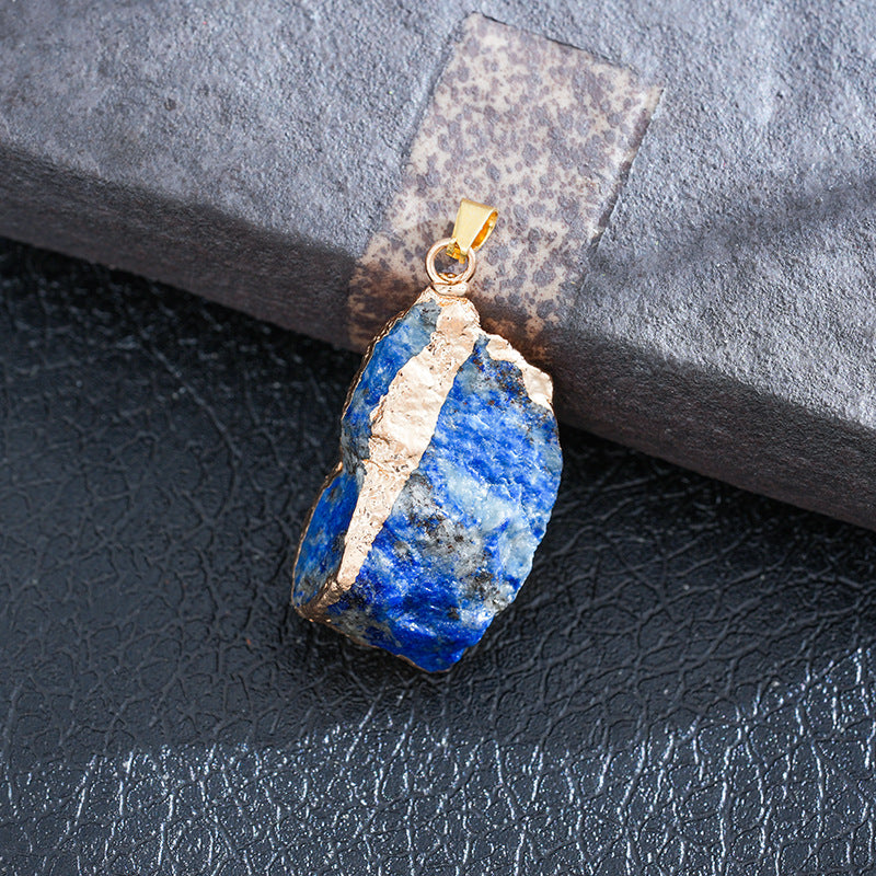 European and American cross-border amethyst crystal pendant necklace natural crystal irregular crystal pendant pink crystal gold-plated hemming