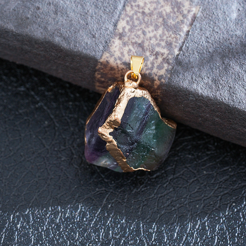 European and American cross-border amethyst crystal pendant necklace natural crystal irregular crystal pendant pink crystal gold-plated hemming