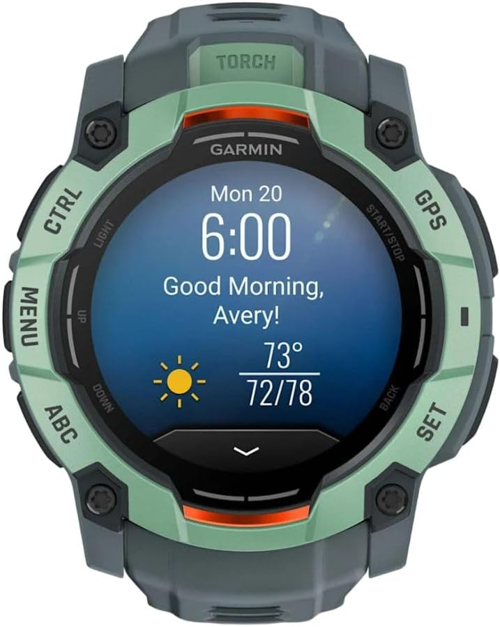 Garmin Instinct® 3 45mm, AMOLED Display, Rugged Outdoor GPS Smartwatch, Metal-Reinforced Bezel, Built-in Flashlight, Up to 18 Days of Battery Life, Black