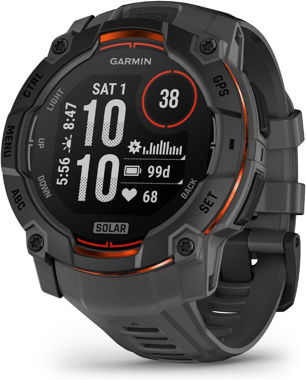 Garmin Instinct® 3 45mm, AMOLED Display, Rugged Outdoor GPS Smartwatch, Metal-Reinforced Bezel, Built-in Flashlight, Up to 18 Days of Battery Life, Black
