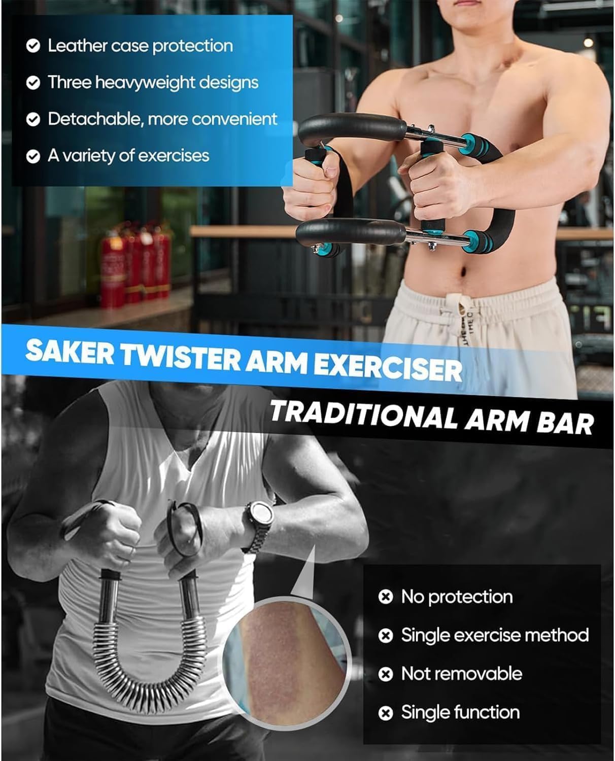 Saker Twister Arm Trainer, 40-100lb Adjustable Chest Workout Equipment, Arm Trainer, Twister Arm Trainer, Portable Power Twister Bar, Detachable Design Fitness Anywhere