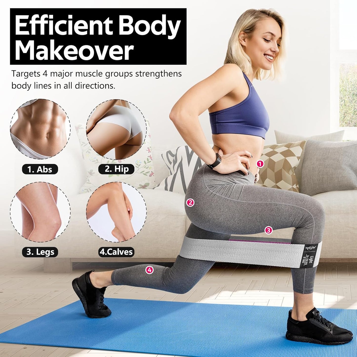WALITO Resistance Bands for Legs and Butt, Fabric Exercise Loop Bands Yoga, Pilates, Rehab, Fitness and Home Workout, Strength Bands for Booty