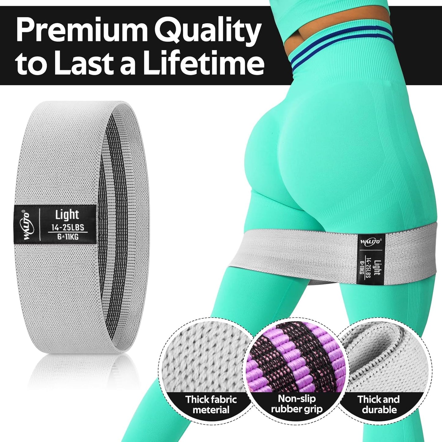 WALITO Resistance Bands for Legs and Butt, Fabric Exercise Loop Bands Yoga, Pilates, Rehab, Fitness and Home Workout, Strength Bands for Booty