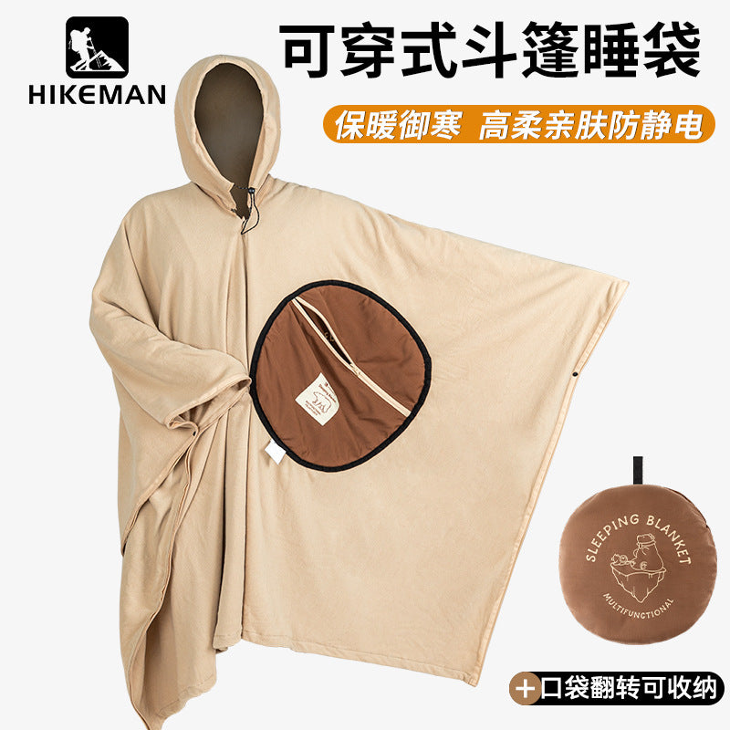 Multi-purpose cape sleeping bag outdoor camping fleece travel dirty sleeping bag warm wearable adult cape sleeping bag